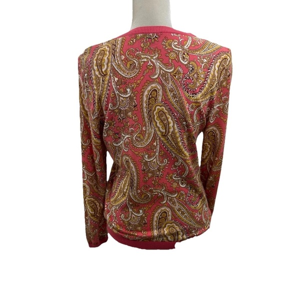 Talbots Paisley Cardigan Petite Medium Floral Lightweight Cotton Sweater - Picture 3 of 8